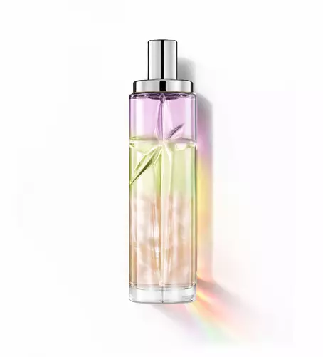 Yummy Swirl: tall bottle with purple, green and orange gradient on a white background.