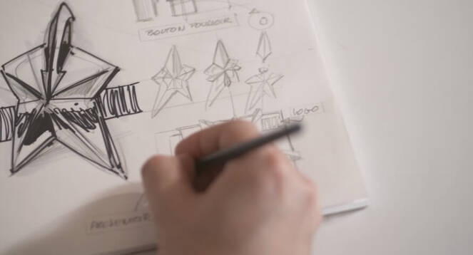 Mugler sketching the bottle