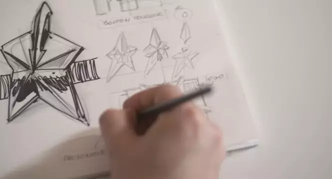 Mugler sketching the bottle