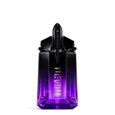 Mugler Alien Extraintense Eau de Parfum in dark black and purple talisman-shaped bottle on white background