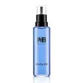 A*Men Eau de Toilette blue refill bottle with black spray cap on white background.