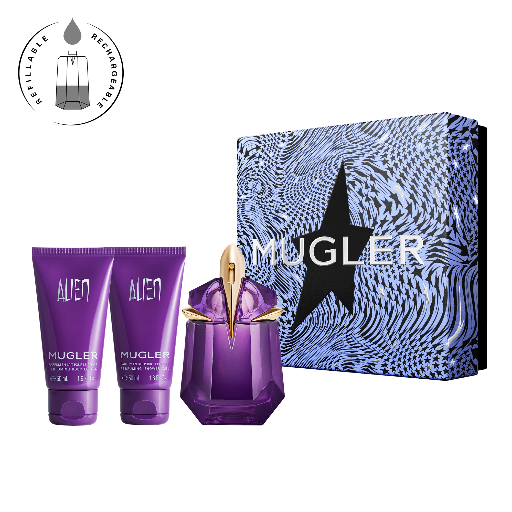 Get your Alien Eau De Parfum Duo Shower Gel Body Lotion Mugler gift set for Christmas