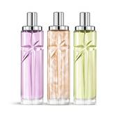 Starlicious the yummy swirl layering bundle packshot with Berry Licorice, Pineapple Musk, and Pistachio Praline, glass bottles with a carved shooting star, its facets shining bright beneath a sleek silver cap.