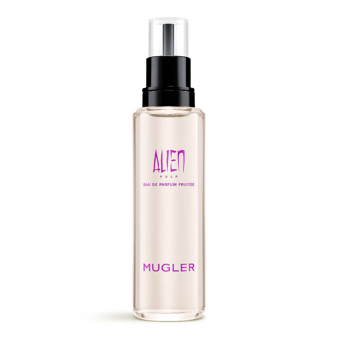 Alien Pulp Eau de Parfum Fruitee refill bottle with black spray cap on white background.