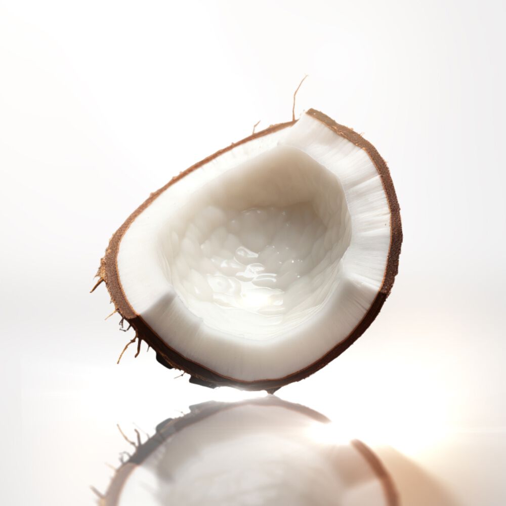 Bergamot and cream of coconut ingredient shot, showcasing the tangy citrus and intensely addictive sweet top notes of Mugler Alien Goddess Intense