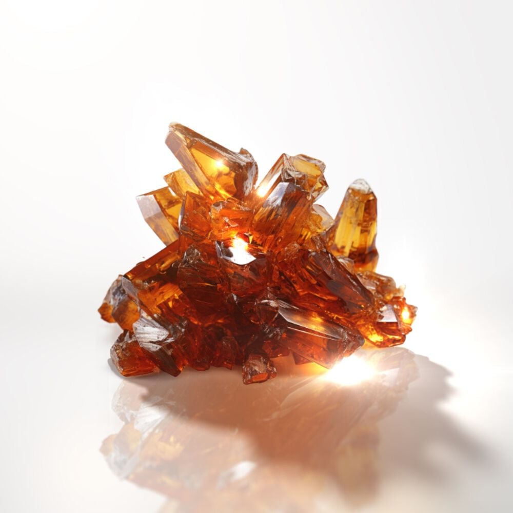 Benzoin and bourbon vanilla ingredient shot with warm amber crystals, showcasing the fiery and addictive Madagascar vanilla base notes of Mugler Alien Goddess Intense