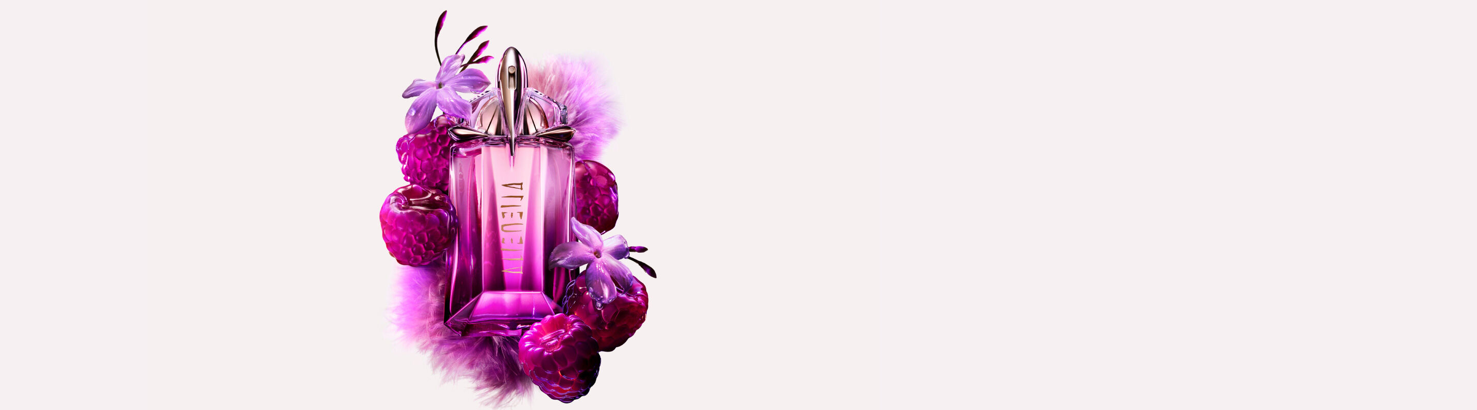 Alien Pulp by Mugler fragrance bottle with raspberries and jasmine extract